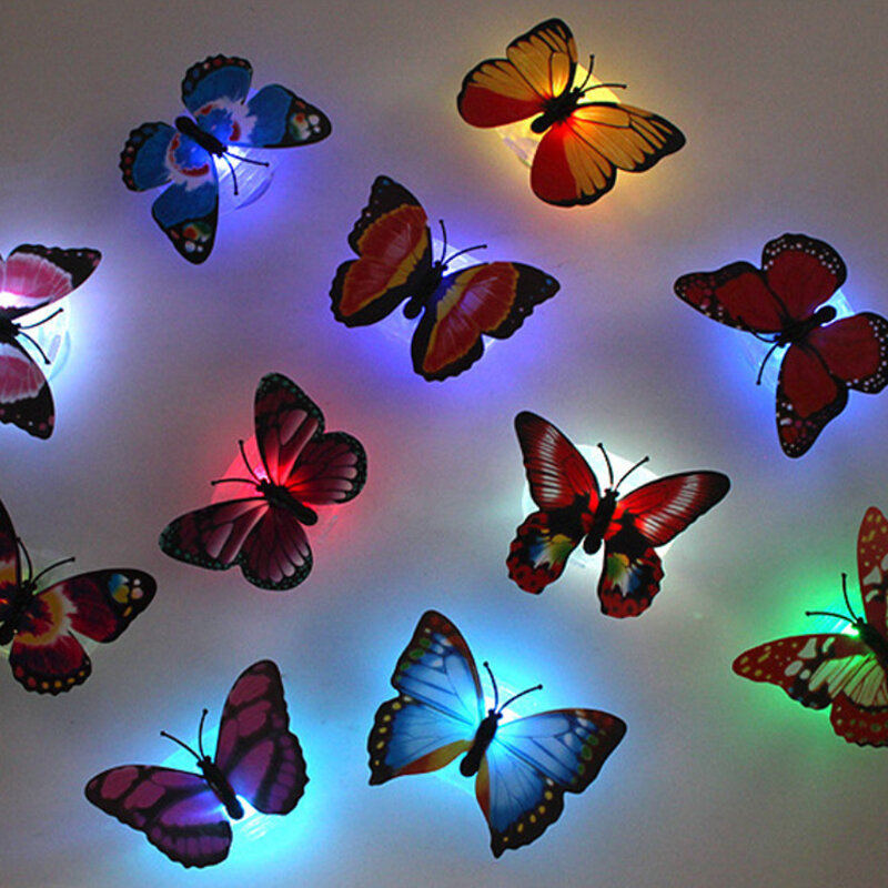 10PCS LED 3D Butterfly Night Lights Colorful Luminous Lights Electron Powered for Home Festival Wedding Decoration