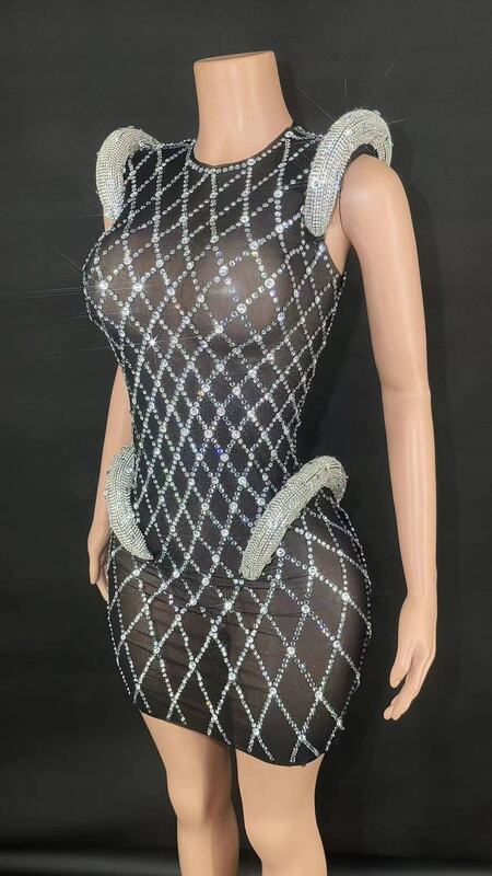 Настраиваемое Сетчатое кружевное прозрачное высокоэластичное сексуальное облегающее платье с блестками платье для вечеринки на день рождения платье для выступления