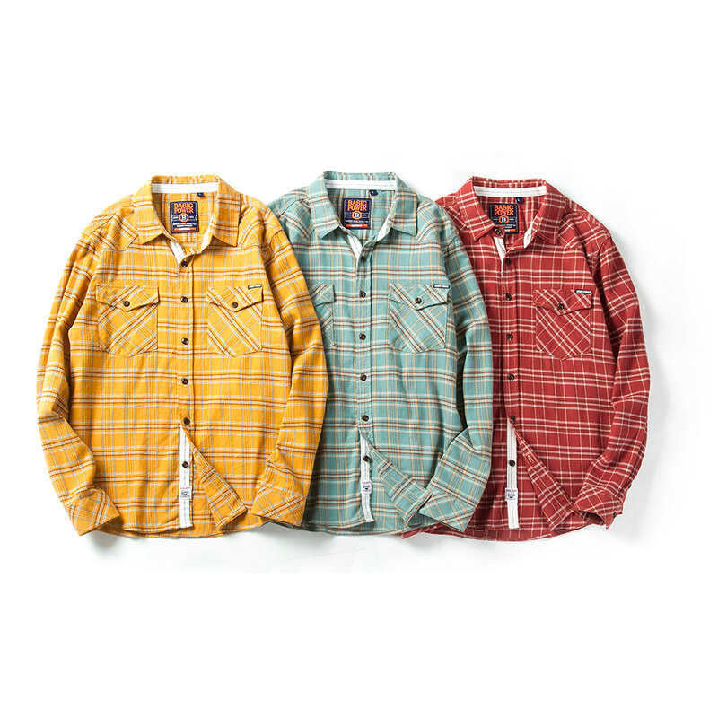2022 homens casuais camisa de flanela xadrez de mangas compridas novas roupas de outono tops camisa longa no peito outwea bolso design impresso-botão