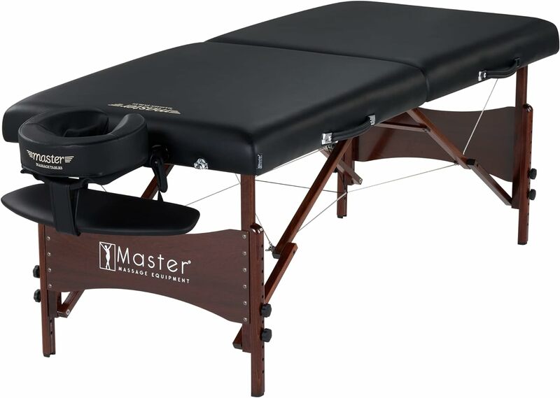 Master Massage Newport Portable Massage Table Package with Denser 2.5" Cushion, Walnut Stained Hardwood, Steel Support Cables, P
