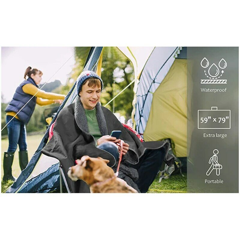 Manta cálida a prueba de viento para acampar al aire libre, portátil, impermeable, turismo, Camping, pesca, resistente al frío, forro polar