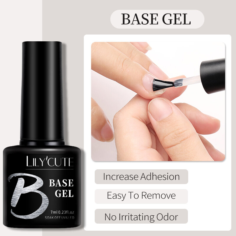 LILYCUTE-esmalte de uñas de Gel Base, Color brillante, semipermanente, Soak Off, UV LED, para manicura mejorada, sin limpiar, capa superior, 7ml