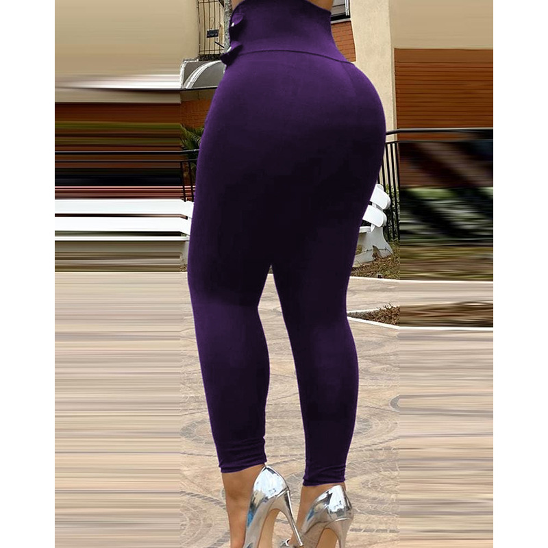 2023 Frauen Mode elegante einfarbige hohe Taille Knopf Hose sexy dünne Hose für Damen lässige Harajuku Hose mit Reiß verschluss