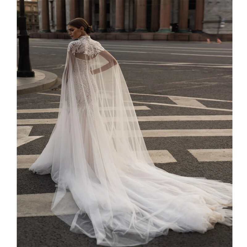 Robes de mariée sirène monochromes pour femmes, surface en tulle brillant exquis, col chérie, quelle que soit la longueur de vadrouille de 2024, sexy, éducatif