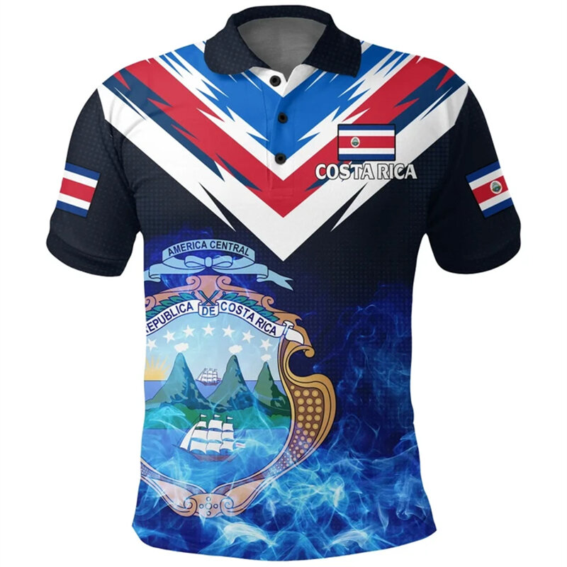 Новая мужская рубашка-поло с принтом флага Коста-Рики, повседневная спортивная одежда, топы для фитнеса и спортзала, Мужская одежда, уличные футболки большого размера