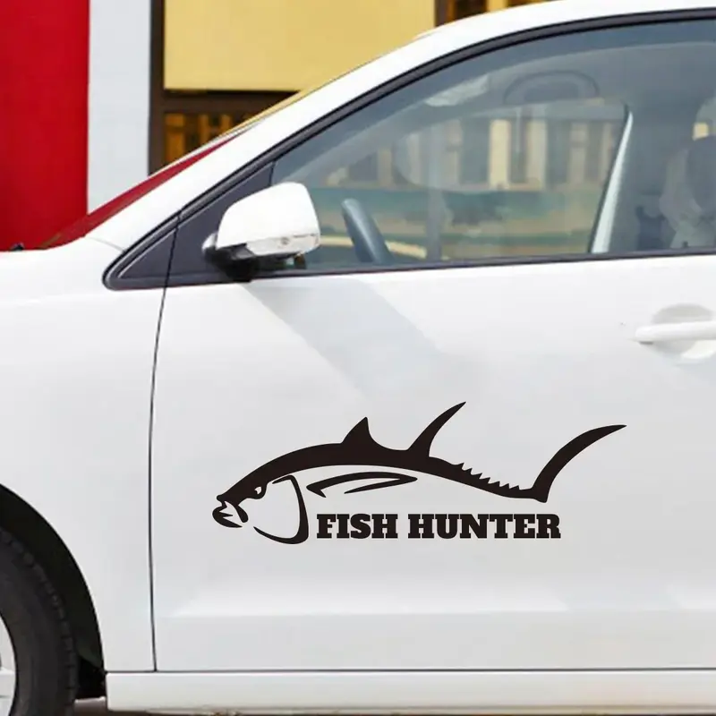 Pegatinas creativas para coche, calcomanía con diseño de tiburón, pez, cazador, accesorios de dibujos animados