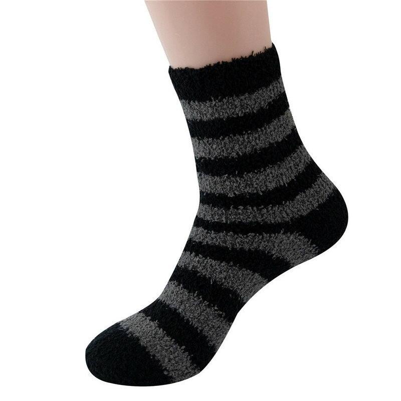 1 пара мужских носков средней длины из кораллового флиса с повседневными полосками для домашнего использования, утолщенные теплые носки для зимы