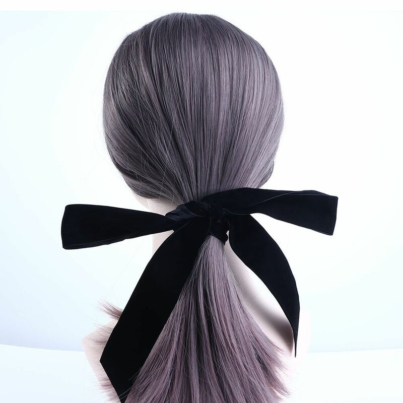 Gift French Style Ribbon Bow Handmade Party Velvet Elastic Hair Rope Ponytail Holder Long Hairband
