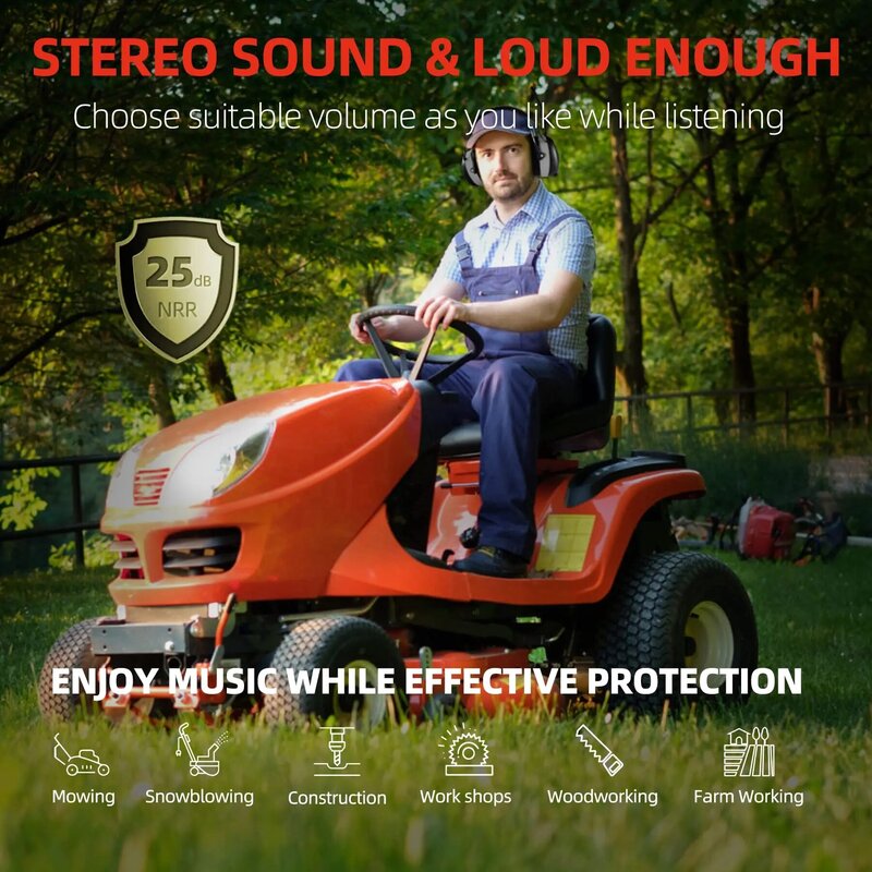 HOCAZOR Safety Earmuffs FM/AM Radio Headphones Ear Protection Muffs NRR 25dB Hearing Protector for Mowing Work Shops Snowblowing