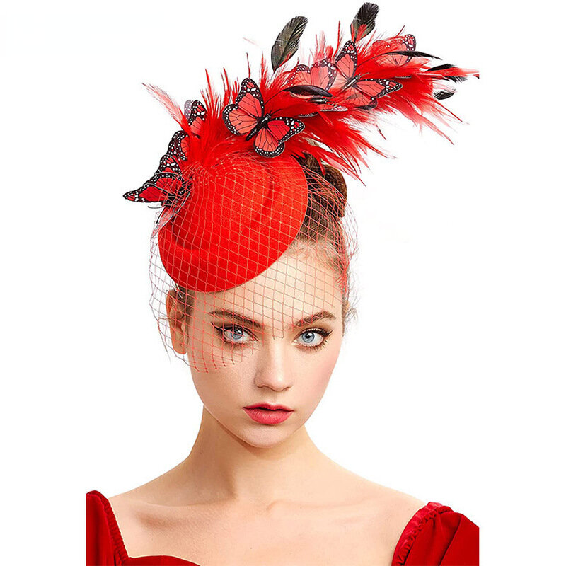 New Bride Fascinator Hats For Weddings Accessories Women Elegant Butterfly Headwear Ladies Church Fedora Cap Hair Pin Mesh Hat