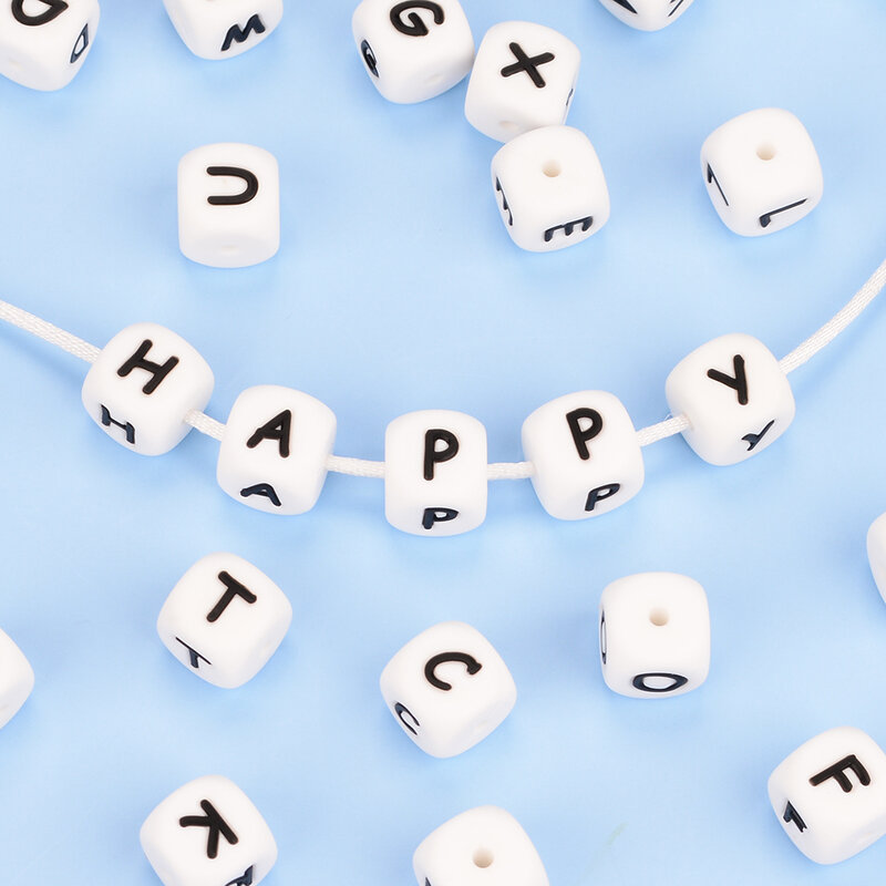 LOFCA – perles de sucette en Silicone avec lettres de l'alphabet de 12mm, pour bébé, chaîne sans BPA pour nom, fabrication de collier DIY, 40 pièces/lot