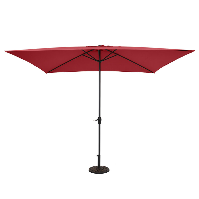 10FT Square Outdoor Patio Umbrella Waterproof Folding Sunshade with Base 300x200x245CM Wine Red/Top Color Easy to Use[US-Stock]