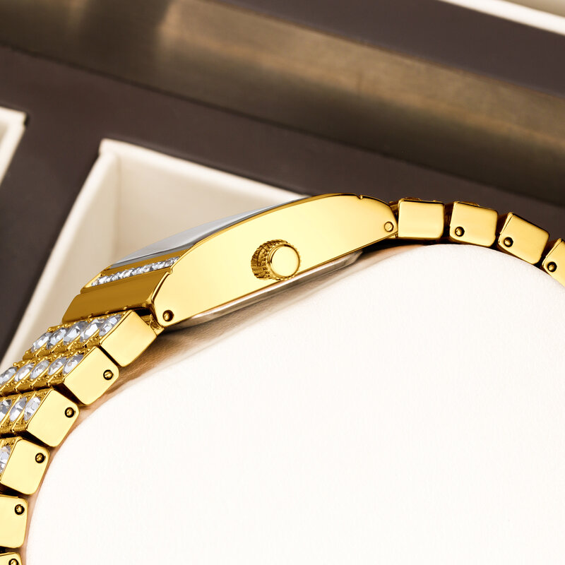 YaLaLuSi-Reloj de pulsera chapado en oro para mujer, accesorio de lujo con diamantes de cristal, caja de regalo, removedor de reloj, 2024