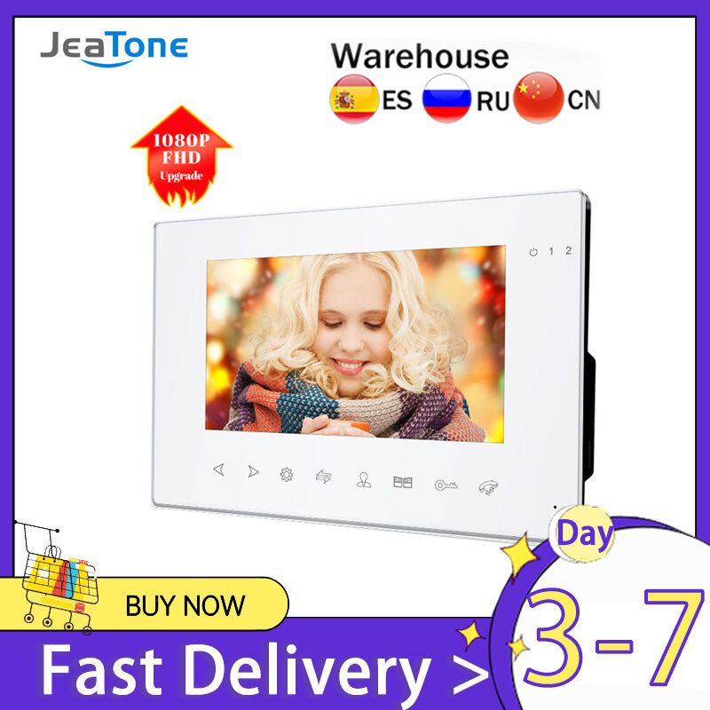 Jeatone 7 Inch Indoor Monitor for Video Door Phone Doorbell Intercom System Video Record Taking Day Night Vision White Monitor
