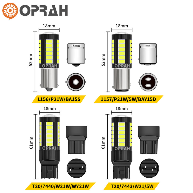 Freio de lâmpada traseira do carro LED, luz de sinal DRL reversa, 1156, BA15S, P21W, 1157, P21, 5W, BAY15D, BAU15S, PY21W, T20, 7443, 7440, 3157, 12V, 24V, PCes 2