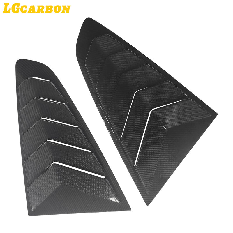 LGcarbon 1/4 Quarter Black Carbon Fiber Side Window Louvers Scoop Cover Vent For 05-14 Ford Mustang