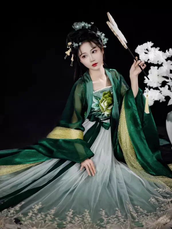 Vestido Hanfu bordado tradicional chino para mujer, traje de Cosplay de Reina antigua, conjunto Hanfu verde, Carnaval y Halloween