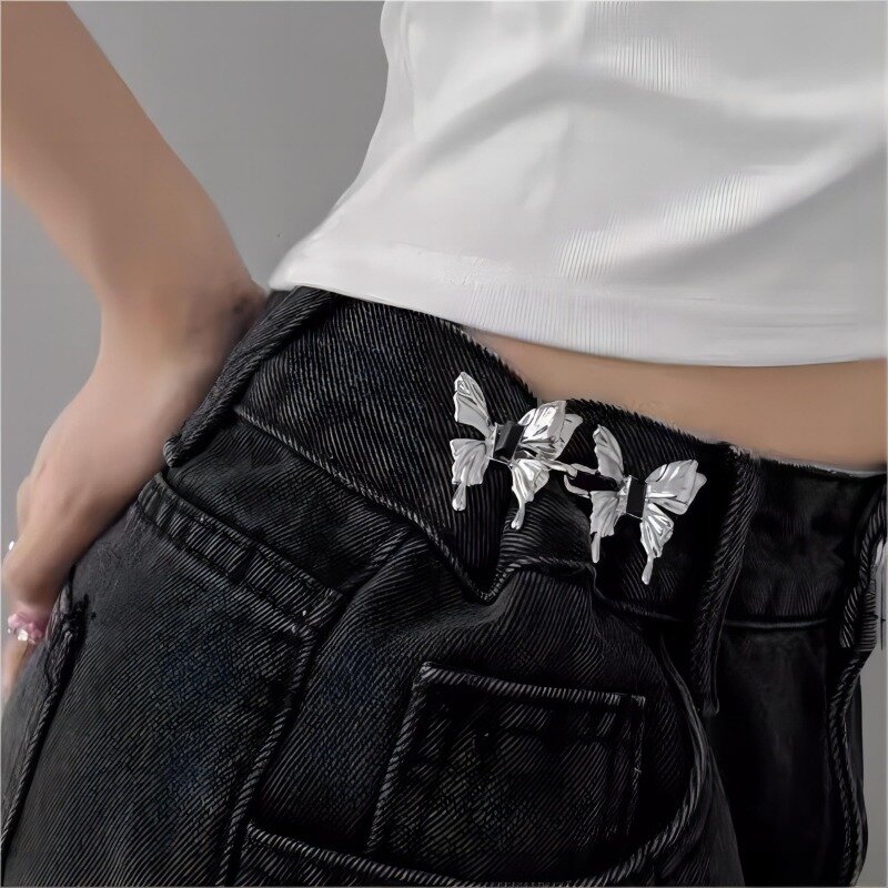 Jeans logam berbentuk kupu-kupu alat pengencang pinggang gesper serbaguna paku lepas pasang bebas jahitan mudah untuk menginstal sabuk gesper