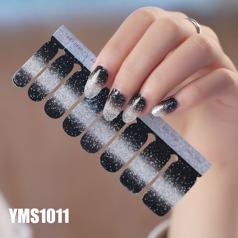 16 Glitter Nail Stickers Gradient Color Design Nail Art Stickers Full Coverage Waterproof Nail Sticker Art