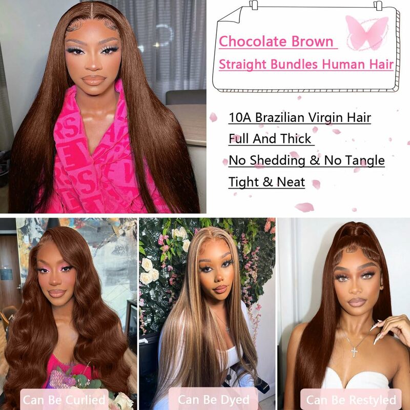 3 fasci di capelli umani lisci 24 26 28 pollici colore marrone cioccolato #4 fasci fasci di capelli umani vergini brasiliani per donne nere