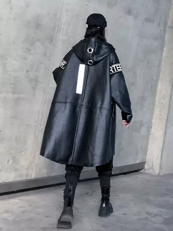 Женское Свободное пальто из искусственной кожи XITAO, Свободное пальто с капюшоном и карманом, осень 2019