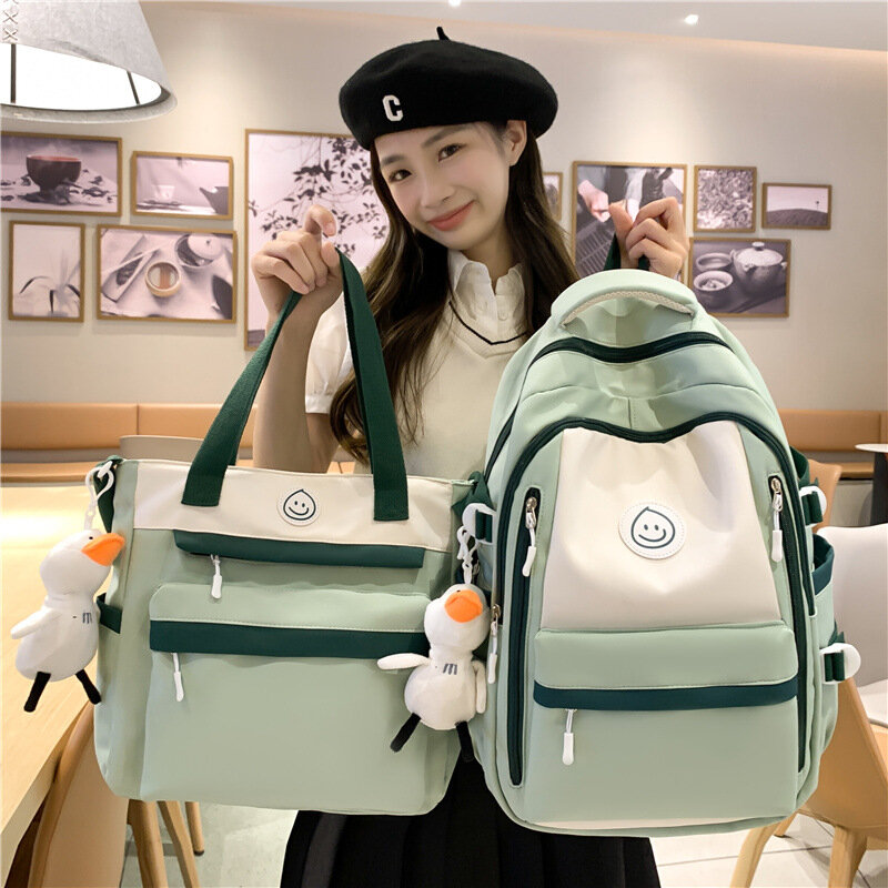 Mochila Unisex de un solo hombro, bolso escolar informal coreano de gran capacidad con cremallera para estudiantes, moda urbana con personalidad, dulce y lindo