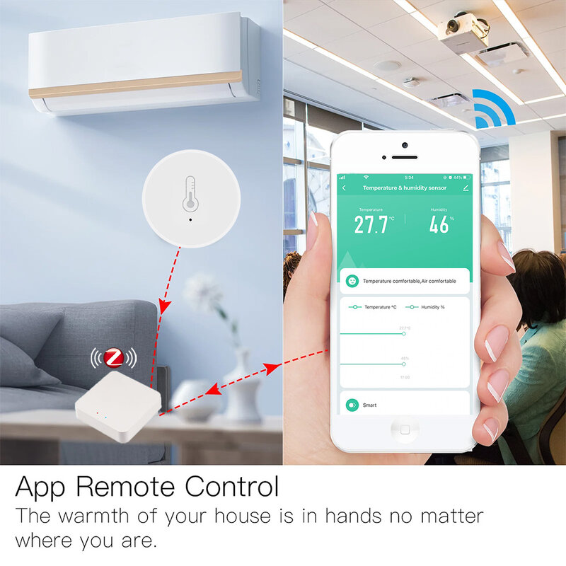 Loginovo-Sensor inteligente de temperatura y humedad para el hogar, Monitor remoto con aplicación para Asistente de Google y Tuya ZigBee Hub