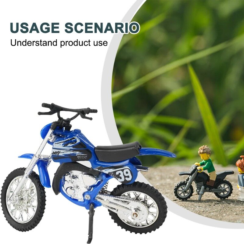 Modèle de moto de motocross en alliage simulé, jouet pour enfants, décoration de la maison, cadeau de jouets de bricolage, paysage l'inventaire