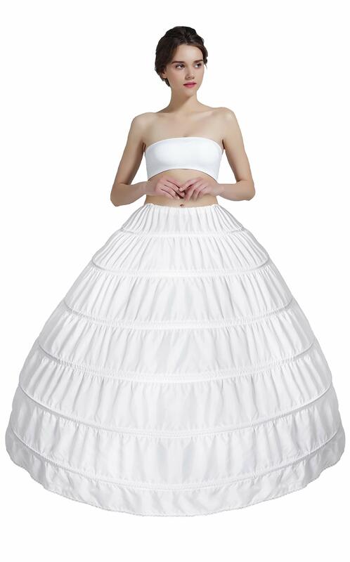 فستان زفاف بطول أرضي تنورة بيتيكوات ، زلة ثوب مخصص ، خط كامل ، 6 أطواق