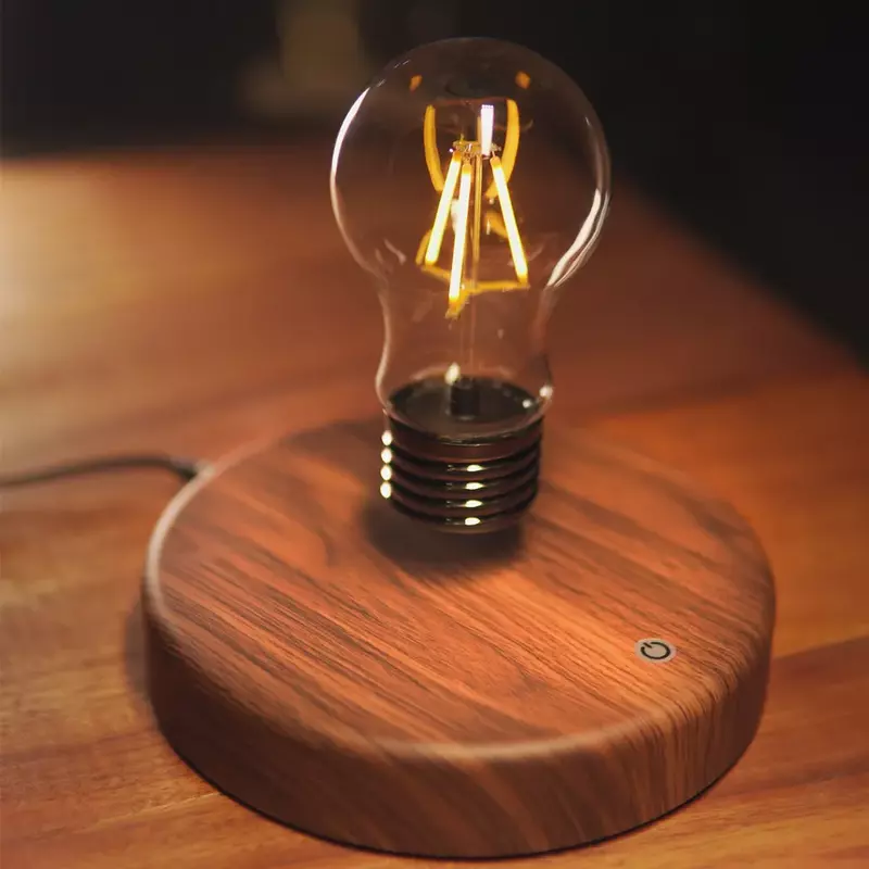 Levitating Desk Table Lamp Magnet Lamp Floating Light Led Lamp Wood Base Magnetic Levitating Light Bulb Night Lights