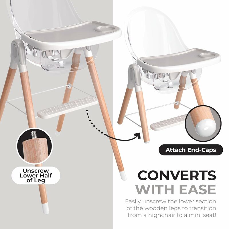 Modern Safe & Compact Baby Highchair, Easy to Clean, Removable Tray, Easy to Assemble, 6 Options 3 Seat Positions 2 Heights