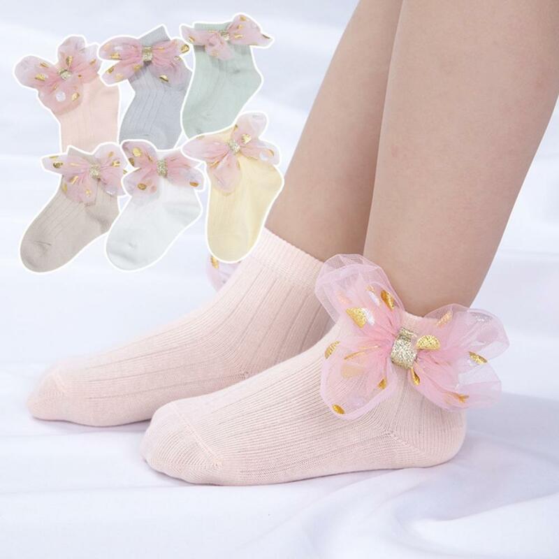 Носки для малышей, дышащие сетчатые короткие носки, повседневная одежда, хлопковые носки для маленьких девочек с бантом, Аксессуары для младенцев