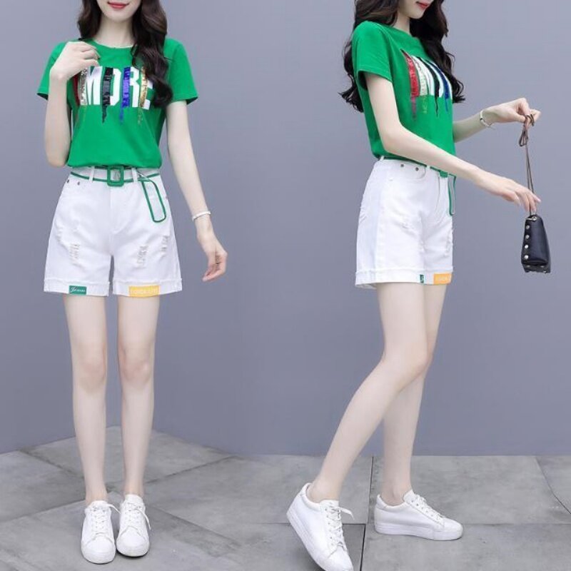 Leisure and Fashionable Sports Set for Women's 2024 New Summer Outfit, Small Stature and Tall Appearance Paired with a Stylish