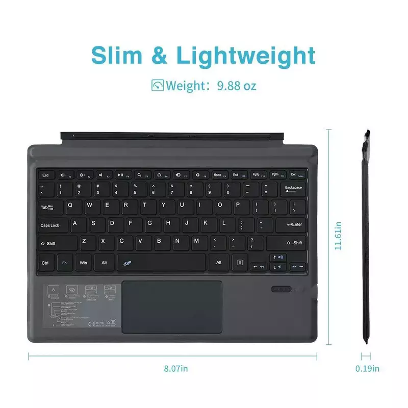 Bezprzewodowa klawiatura Bluetooth dla Microsoft Surface Pro 3 4 5 6 7 Pro 9 8 GO 12 3 Tablet klawiatura z touchpadem klawiatura podświetlana