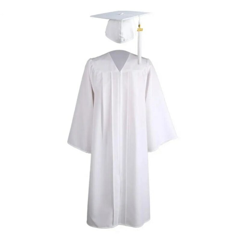 1 Set Graduation Gown Hat Tassel Zipper V Neck Loose Solid Color 2023 High School Bachelor Academic Dress Student Supplies