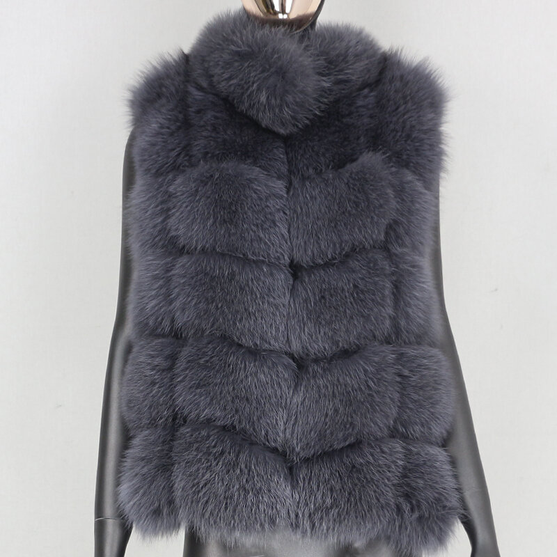 FURYOURSELF 여성용 2023 겨울 재킷, 천연 푹신한 여우 모피 코트, 겉옷 스트리트웨어, 따뜻한 스탠드 칼라, 탈착식 조끼