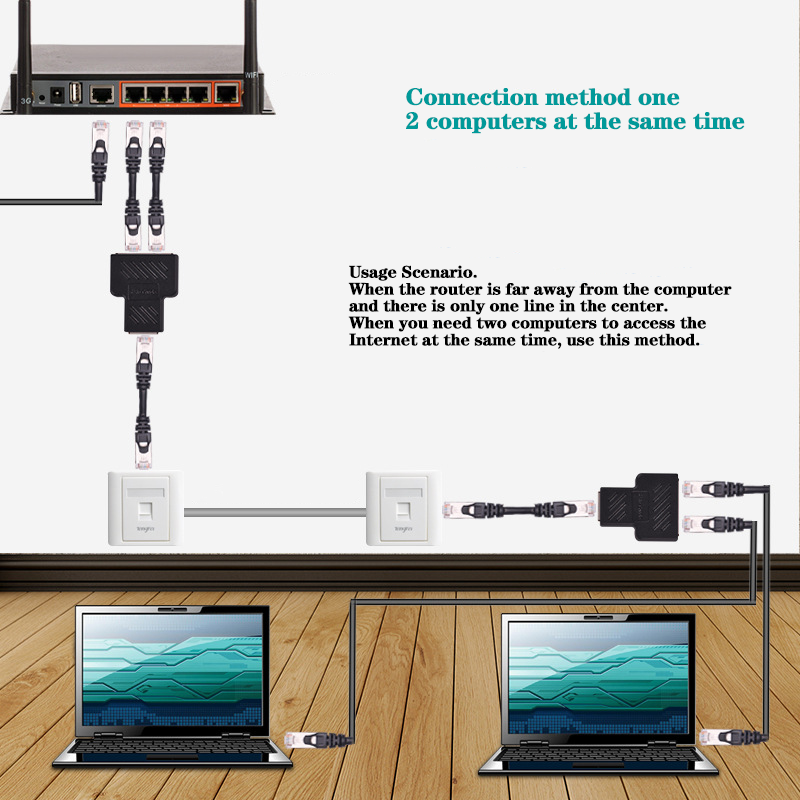 Cable de red Ethernet LAN de 1 a 2 vías, conector divisor hembra RJ45, adaptador de enchufe extensor de conexión de red