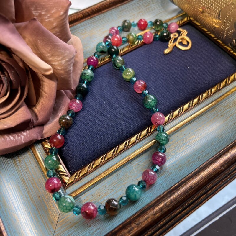 Collier de perles de verre colorées faites à la main pour femmes et filles, tour de cou de tempérament vintage, cadeau de fête, bijoux, vente en gros