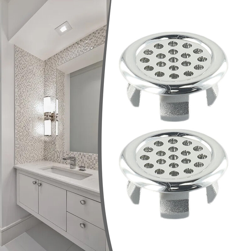 2pcs Bath Sink Round Ring Overflow Spare Cover Plastic Silver Plated Tidy Trim Bathroom Ceramic Basin Ceramic Pots Overflow