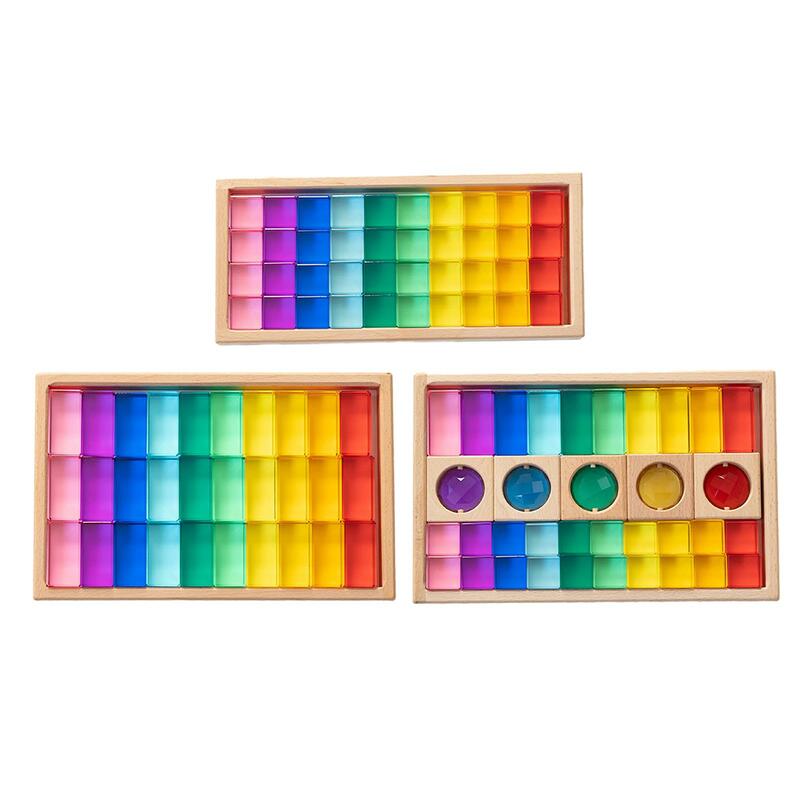 Acrylic Cubes Stacking Game, Acrylic Rainbow Building Blocks, Rainbow Acrylic Gemstone Cubes for Kids 3~6 Years