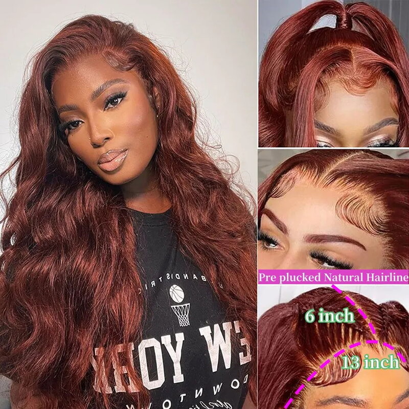 Reddish Brown Colored Human Hair Wigs Body Wave 13x6 HD Lace Frontal Wig Preplucked 13x4 Dark Red Brown Lace Front Wig For Women