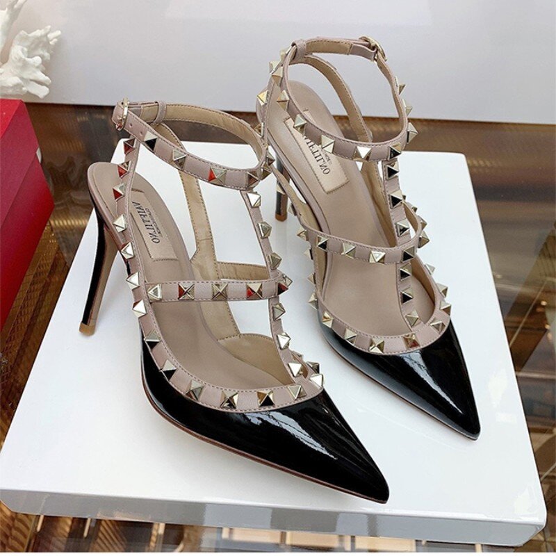 Summer Women's Ankle Strap Super High Heel Sandals 2023 Genuine Leather Matte Rivet Pumps Shoes Fashion Designer Women's Shoes41