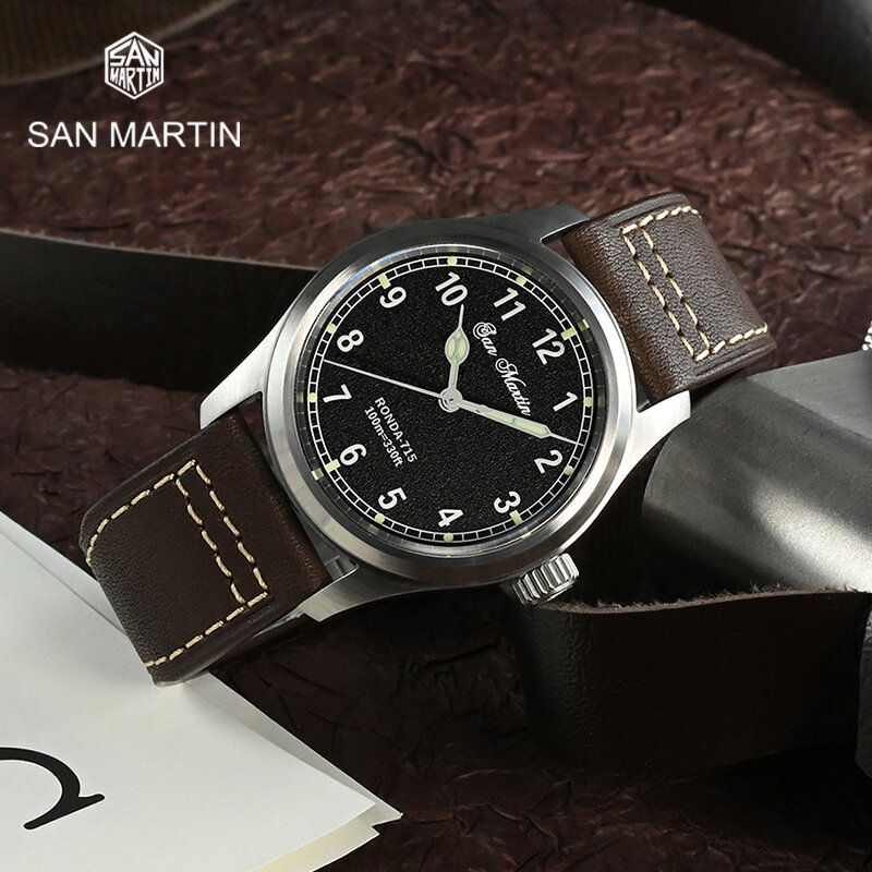 San Martin 37Mm Pilot Horloge Ronda 715 Quartz Militaire Eenvoudige Mode Stijl Mannen Polshorloge 20 Bar Lichtgevende Relojes