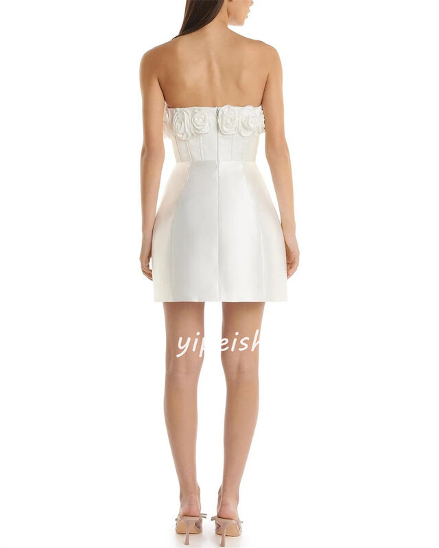 Satynowa suknia Quinceanera w kształcie litery A, bez ramiączek, na zamówienie, krótkie sukienki okazjonalne
