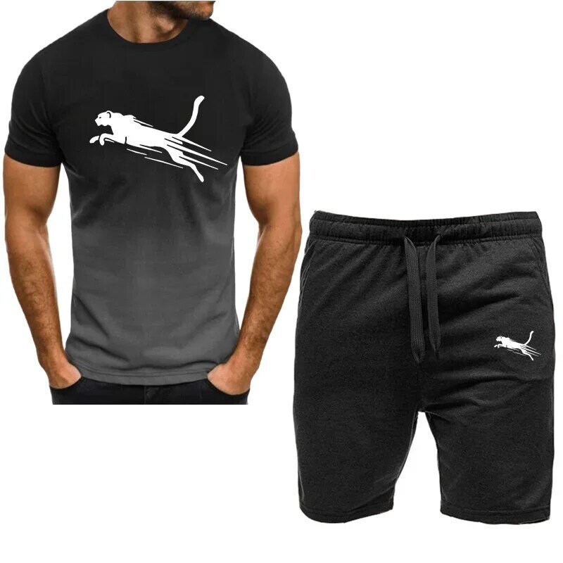 Men's short sleeved sportswear set, short sleeved T-shirt and sports shorts, casual wear, S-4XL