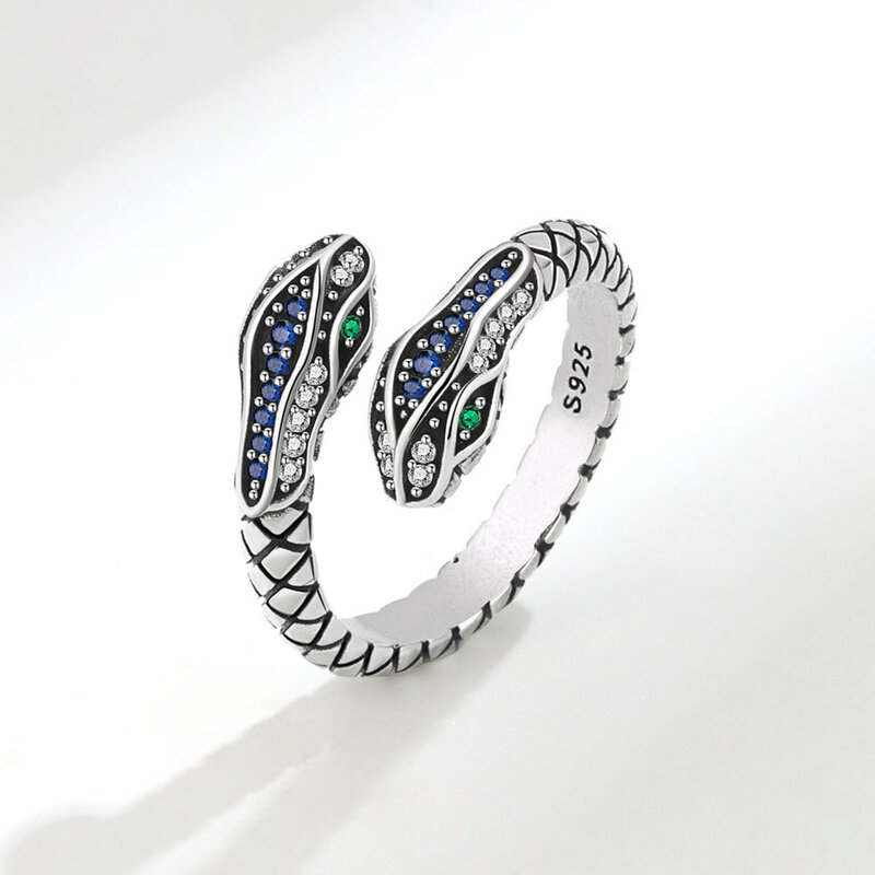 100% 925 Sterling Silver Rings For Women Snake Shape Green Eye Simple Trendy Retro Open CZ Anillos Party Gifts Accessories