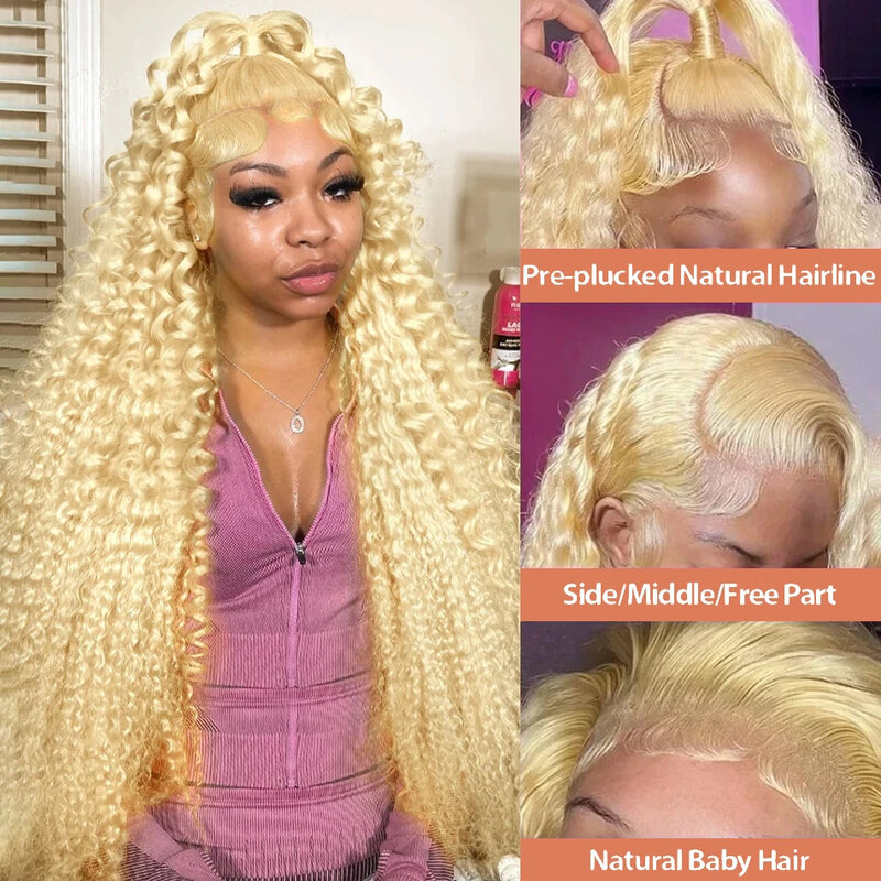 613 Deep Wave 13x4 Lace Frontal Wigs Human Hair 13x6 Blonde Curly 250 Density Water Wave Wigs 30 34 Inches PrePlucked Baby Hair