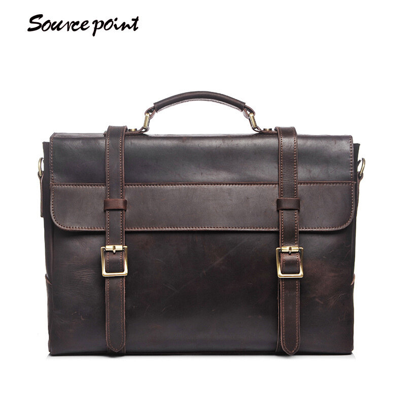 Horse 2023 Leather Men's Bags Men Crazy Briefcase Laptop Bag For 25 Inch Male Business Shoulder Meth Handbags Large Capacity