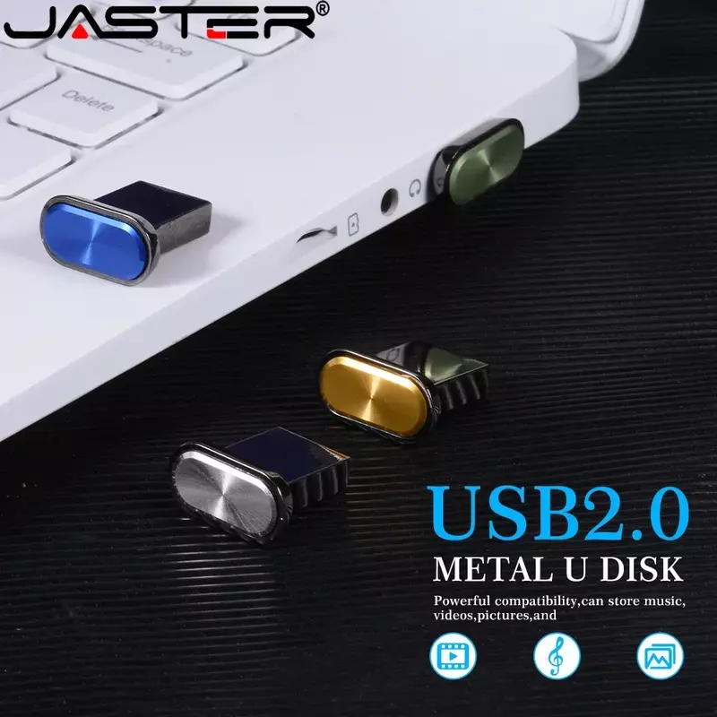 JASTER-High Speed Memory Stick, Mini Pen Drive Botão de Metal, Pendrive à prova d'água, Prata Armazenamento Externo, 64GB, 32GB