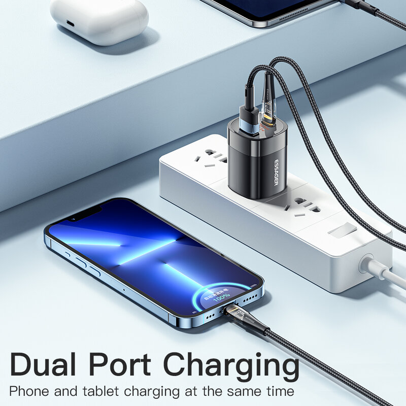 Essager 33W GaN USB C chargeur affichage numérique PD charge rapide pour iPhone 14 13 12 Max Pro iPad pour Xiaomi Poco Samsung chargeur